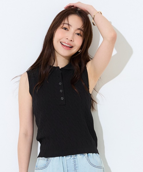 coca(coca)(コカ)の「ケーブルノースリニットトップス(ニット/セーター・レディース・ブラック/ライトグレー・L/M/S)」の3枚目の写真