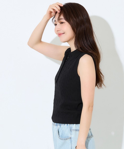 coca(coca)(コカ)の「ケーブルノースリニットトップス(ニット/セーター・レディース・ブラック/ライトグレー・L/M/S)」の4枚目の写真