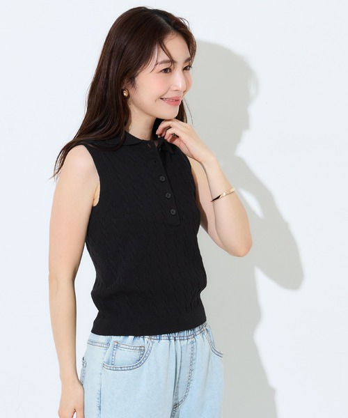 coca(coca)(コカ)の「ケーブルノースリニットトップス(ニット/セーター・レディース・ブラック/ライトグレー・L/M/S)」の7枚目の写真