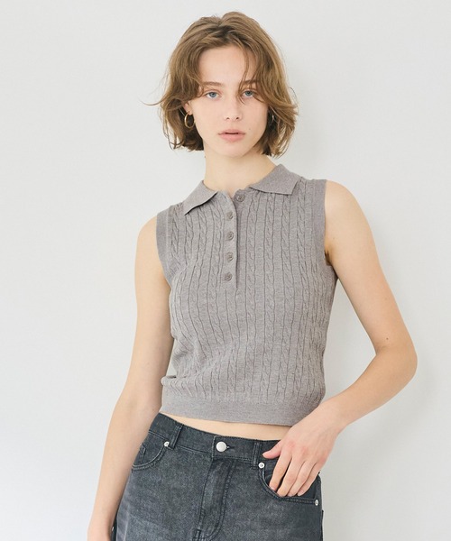 coca(coca)(コカ)の「ケーブルノースリニットトップス(ニット/セーター・レディース・ブラック/ライトグレー・L/M/S)」の9枚目の写真