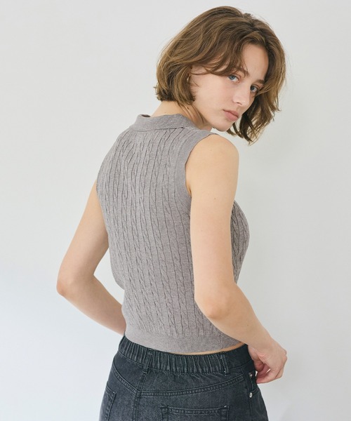coca(coca)(コカ)の「ケーブルノースリニットトップス(ニット/セーター・レディース・ブラック/ライトグレー・L/M/S)」の10枚目の写真