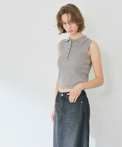 coca(coca)(コカ)の「ケーブルノースリニットトップス(ニット/セーター・レディース・ブラック/ライトグレー・L/M/S)」の12枚目の写真