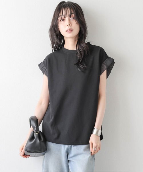 La-gemme(ラジェム)の「フリルスリーブトップス(Tシャツ/カットソー・レディース・ホワイト/ブラック・フリー)」の1枚目の写真