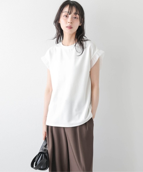 La-gemme(ラジェム)の「フリルスリーブトップス(Tシャツ/カットソー・レディース・ホワイト/ブラック・フリー)」の4枚目の写真