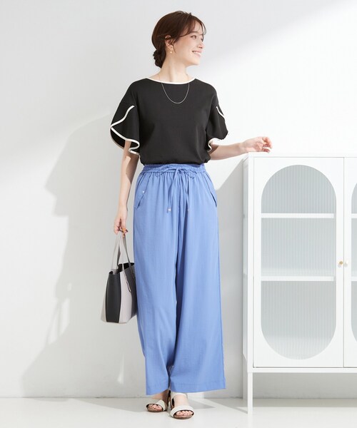 SHOO・LA・RUE(シューラルー)の「【ひんやり/洗濯機可/S-LL】配色パイピング フレアスリーブトップス(Tシャツ/カットソー・レディース・ベージュ系その他7/チャコール/ブラック系4・02/03/01/04)」の10枚目の写真