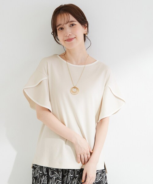 SHOO・LA・RUE(シューラルー)の「【ひんやり/洗濯機可/S-LL】配色パイピング フレアスリーブトップス(Tシャツ/カットソー・レディース・ベージュ系その他7/チャコール/ブラック系4・02/03/01/04)」の12枚目の写真