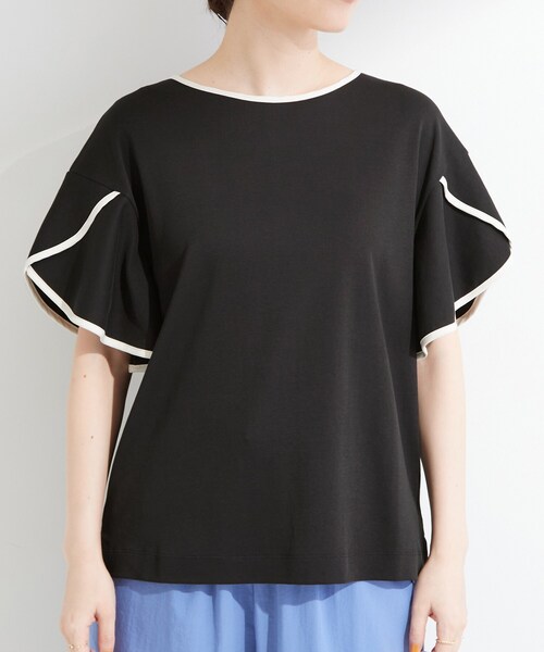 SHOO・LA・RUE(シューラルー)の「【ひんやり/洗濯機可/S-LL】配色パイピング フレアスリーブトップス(Tシャツ/カットソー・レディース・ベージュ系その他7/チャコール/ブラック系4・02/03/01/04)」の16枚目の写真