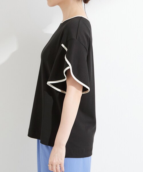 SHOO・LA・RUE(シューラルー)の「【ひんやり/洗濯機可/S-LL】配色パイピング フレアスリーブトップス(Tシャツ/カットソー・レディース・ベージュ系その他7/チャコール/ブラック系4・02/03/01/04)」の17枚目の写真
