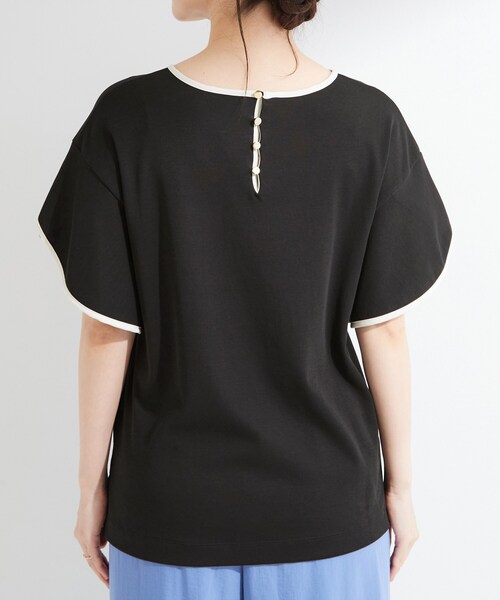 SHOO・LA・RUE(シューラルー)の「【ひんやり/洗濯機可/S-LL】配色パイピング フレアスリーブトップス(Tシャツ/カットソー・レディース・ベージュ系その他7/チャコール/ブラック系4・02/03/01/04)」の18枚目の写真