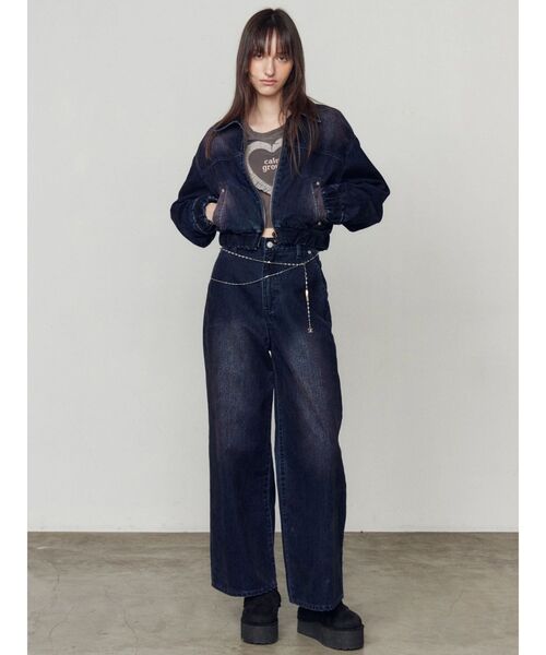 EMODA(エモダ)の「フロッキーデニムルーズジーンズ(デニムパンツ・レディース・インディゴブルー/カーキ/ブラウン・MEDIUM/SMALL)」の9枚目の写真