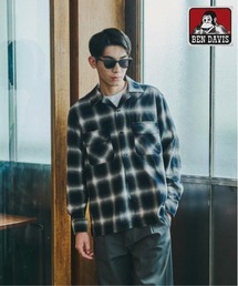 【BEN DAVIS】別注Ombre Check Open Collar Work Shirt / オンブレチェック オープンカラー ワークシャツ