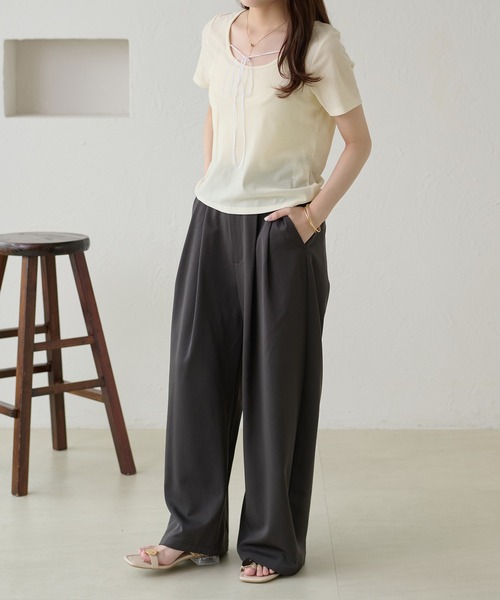 apres jour clair（アプレジュールクレア）の「【apres jour clair】リボンデザインシアーベロアトップス（Tシャツ/カットソー・レディース・ブラック/オリーブ/アイボリー・X-LARGE/フリー）」の11枚目の写真