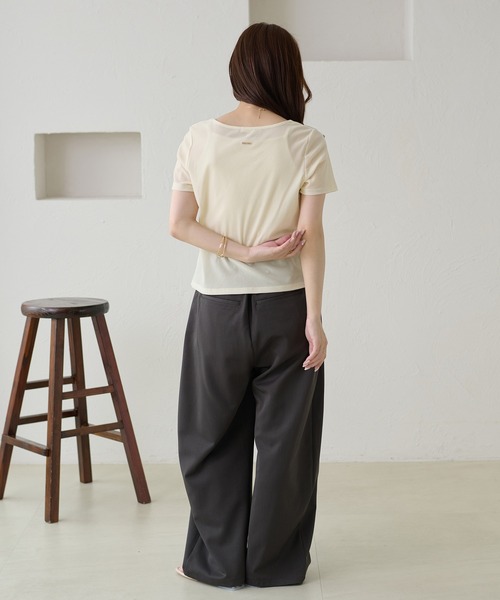 apres jour clair（アプレジュールクレア）の「【apres jour clair】リボンデザインシアーベロアトップス（Tシャツ/カットソー・レディース・ブラック/オリーブ/アイボリー・X-LARGE/フリー）」の12枚目の写真