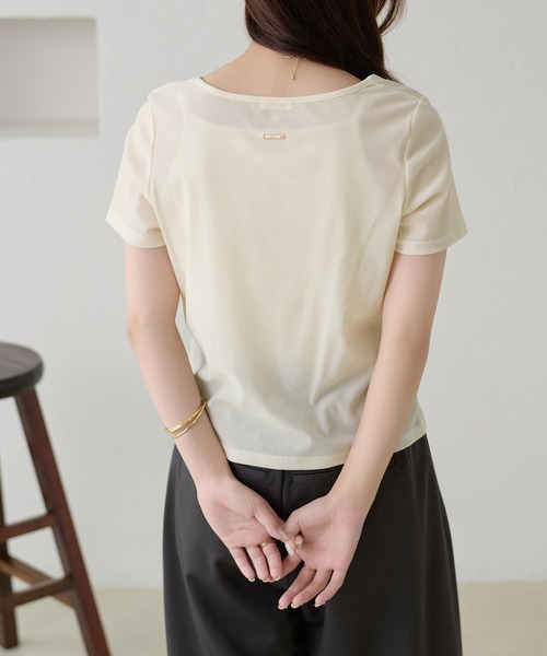 apres jour clair（アプレジュールクレア）の「【apres jour clair】リボンデザインシアーベロアトップス（Tシャツ/カットソー・レディース・ブラック/オリーブ/アイボリー・X-LARGE/フリー）」の8枚目の写真