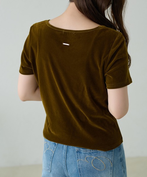apres jour clair（アプレジュールクレア）の「【apres jour clair】リボンデザインシアーベロアトップス（Tシャツ/カットソー・レディース・ブラック/オリーブ/アイボリー・X-LARGE/フリー）」の20枚目の写真