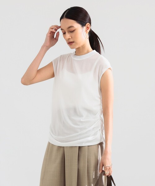 Demi-Luxe BEAMS(デミルクス ビームス)の「トリアセ サイドギャザー ブラウス(Tシャツ/カットソー・レディース・ホワイト/オリーブ・ONE SIZE)」の12枚目の写真