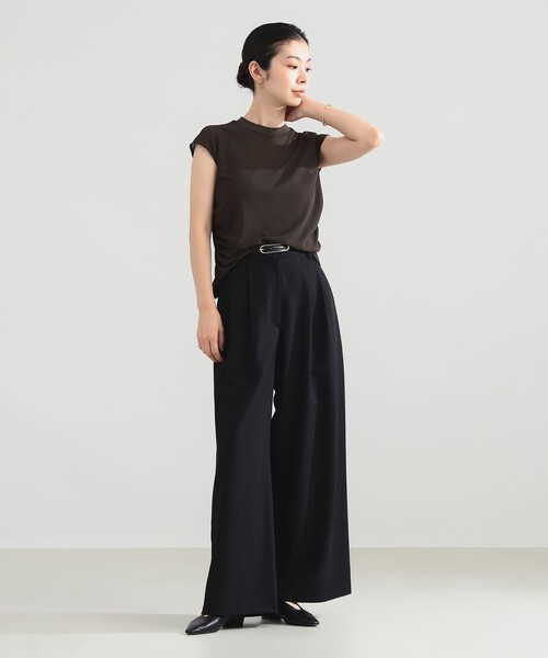 Demi-Luxe BEAMS(デミルクス ビームス)の「トリアセ サイドギャザー ブラウス(Tシャツ/カットソー・レディース・ホワイト/オリーブ・ONE SIZE)」の10枚目の写真