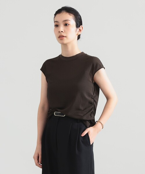 Demi-Luxe BEAMS(デミルクス ビームス)の「トリアセ サイドギャザー ブラウス(Tシャツ/カットソー・レディース・ホワイト/オリーブ・ONE SIZE)」の9枚目の写真