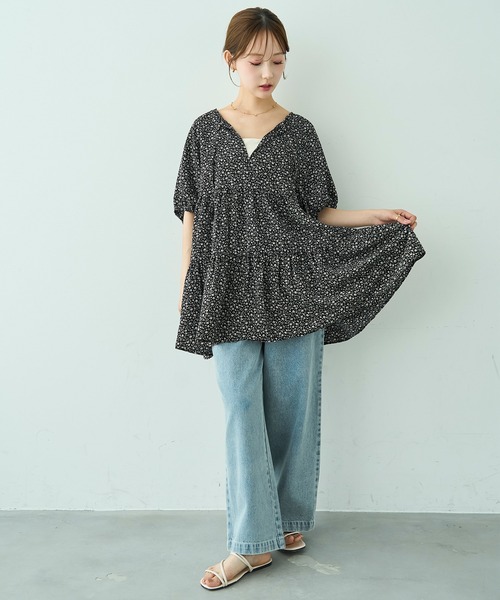 mil(ミル)の「ティアード ミニドレス / チュニックブラウス 【588204】(シャツ/ブラウス・レディース・ブラック/ブラック系/オフホワイト・S/XS)」の9枚目の写真