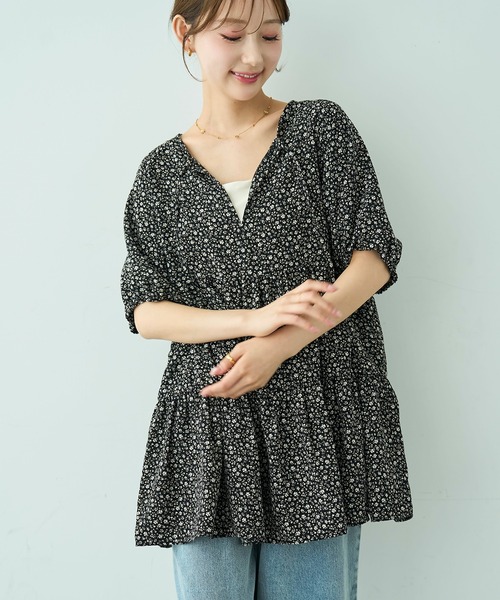mil(ミル)の「ティアード ミニドレス / チュニックブラウス 【588204】(シャツ/ブラウス・レディース・ブラック/ブラック系/オフホワイト・S/XS)」の5枚目の写真