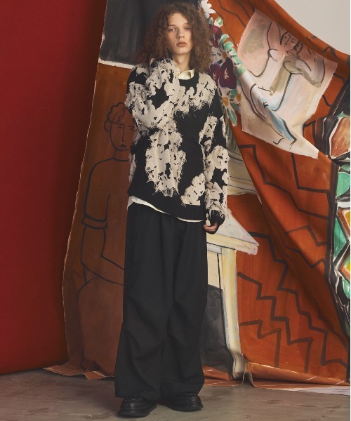 MAISON SPECIAL(メゾンスペシャル)の「《UNISEX》Fringe Cut Jacquard Prime-Over Flower Pattern Knit Sweater/フリンジカットジャガードプライムオーバーフラワーパターンニットセーター【MAISON SPECIAL/メゾンスペシャル】(ニット/セーター・メンズ・ブルー/ブラウン/ブラック・0/2/1)」の5枚目の写真