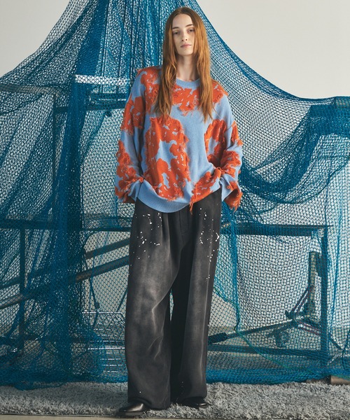 MAISON SPECIAL(メゾンスペシャル)の「《UNISEX》Fringe Cut Jacquard Prime-Over Flower Pattern Knit Sweater/フリンジカットジャガードプライムオーバーフラワーパターンニットセーター【MAISON SPECIAL/メゾンスペシャル】(ニット/セーター・メンズ・ブルー/ブラウン/ブラック・0/2/1)」の11枚目の写真