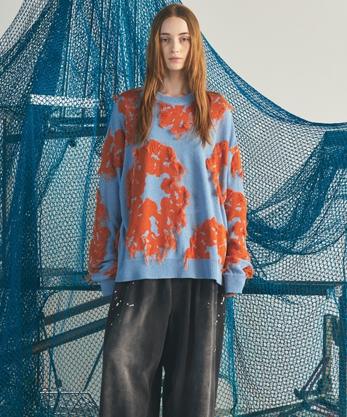 MAISON SPECIAL(メゾンスペシャル)の「《UNISEX》Fringe Cut Jacquard Prime-Over Flower Pattern Knit Sweater/フリンジカットジャガードプライムオーバーフラワーパターンニットセーター【MAISON SPECIAL/メゾンスペシャル】(ニット/セーター・メンズ・ブルー/ブラウン/ブラック・0/2/1)」の20枚目の写真
