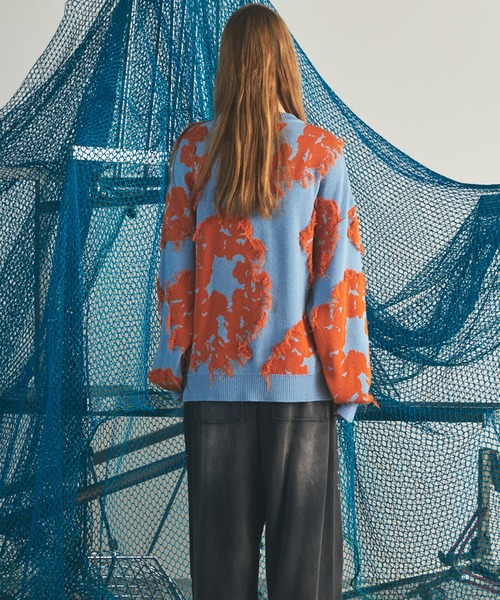 MAISON SPECIAL(メゾンスペシャル)の「《UNISEX》Fringe Cut Jacquard Prime-Over Flower Pattern Knit Sweater/フリンジカットジャガードプライムオーバーフラワーパターンニットセーター【MAISON SPECIAL/メゾンスペシャル】(ニット/セーター・メンズ・ブルー/ブラウン/ブラック・0/2/1)」の21枚目の写真