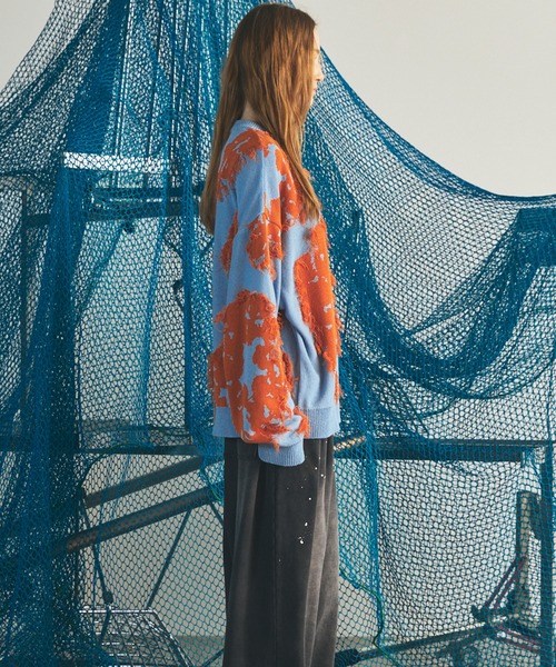 MAISON SPECIAL(メゾンスペシャル)の「《UNISEX》Fringe Cut Jacquard Prime-Over Flower Pattern Knit Sweater/フリンジカットジャガードプライムオーバーフラワーパターンニットセーター【MAISON SPECIAL/メゾンスペシャル】(ニット/セーター・メンズ・ブルー/ブラウン/ブラック・0/2/1)」の22枚目の写真