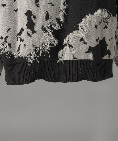 MAISON SPECIAL(メゾンスペシャル)の「《UNISEX》Fringe Cut Jacquard Prime-Over Flower Pattern Knit Sweater/フリンジカットジャガードプライムオーバーフラワーパターンニットセーター【MAISON SPECIAL/メゾンスペシャル】(ニット/セーター・メンズ・ブルー/ブラウン/ブラック・0/2/1)」の4枚目の写真