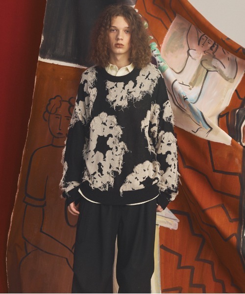 MAISON SPECIAL(メゾンスペシャル)の「《UNISEX》Fringe Cut Jacquard Prime-Over Flower Pattern Knit Sweater/フリンジカットジャガードプライムオーバーフラワーパターンニットセーター【MAISON SPECIAL/メゾンスペシャル】(ニット/セーター・メンズ・ブルー/ブラウン/ブラック・0/2/1)」の13枚目の写真