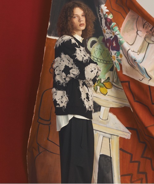 MAISON SPECIAL(メゾンスペシャル)の「《UNISEX》Fringe Cut Jacquard Prime-Over Flower Pattern Knit Sweater/フリンジカットジャガードプライムオーバーフラワーパターンニットセーター【MAISON SPECIAL/メゾンスペシャル】(ニット/セーター・メンズ・ブルー/ブラウン/ブラック・0/2/1)」の14枚目の写真