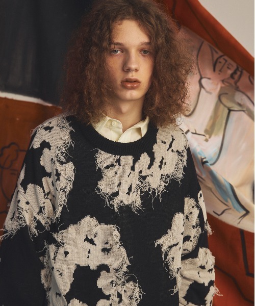 MAISON SPECIAL(メゾンスペシャル)の「《UNISEX》Fringe Cut Jacquard Prime-Over Flower Pattern Knit Sweater/フリンジカットジャガードプライムオーバーフラワーパターンニットセーター【MAISON SPECIAL/メゾンスペシャル】(ニット/セーター・メンズ・ブルー/ブラウン/ブラック・0/2/1)」の16枚目の写真