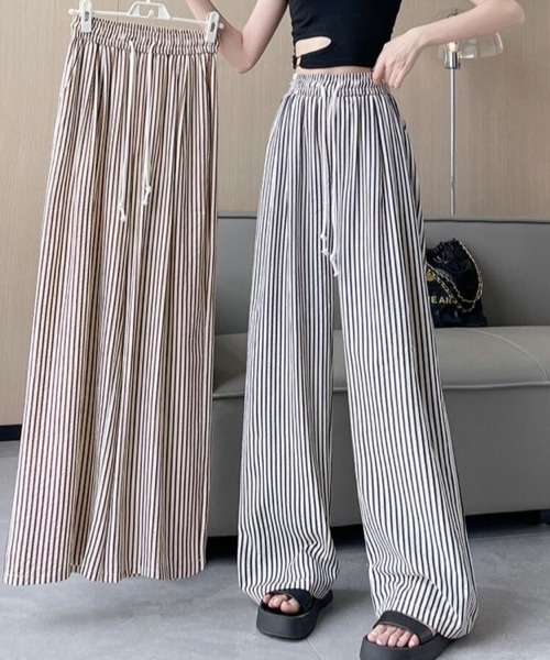 Beststore（ベストストア）の「ストライプ柄 ワイドパンツ レディース（その他パンツ・レディース・ブラック/ブラウン・L/M）」の3枚目の写真