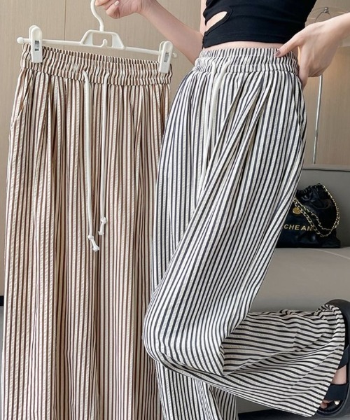 Beststore（ベストストア）の「ストライプ柄 ワイドパンツ レディース（その他パンツ・レディース・ブラック/ブラウン・L/M）」の4枚目の写真