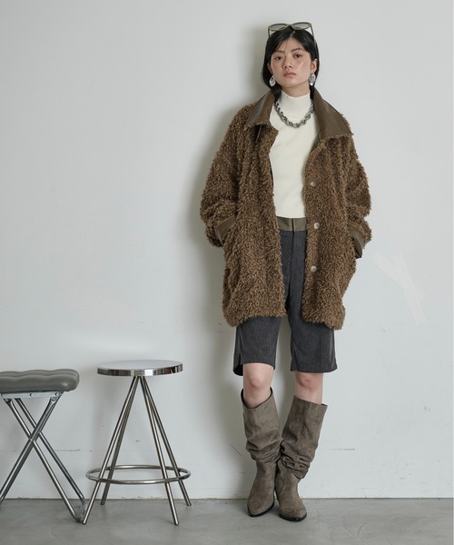 THE YOn(ザヨン)の「衿切替フェイクファージャケット(その他アウター・レディース・グレイッシュベージュ/ブラウン/アイボリー・FREE)」の10枚目の写真