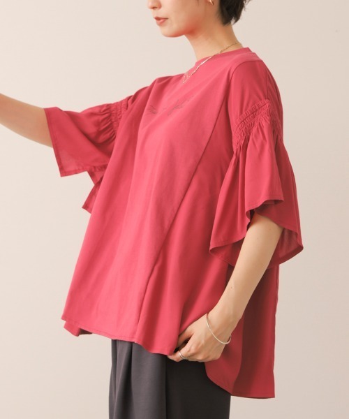 Bou Jeloud（ブージュルード）の「シンプルロゴフレアスリーブＴ（Tシャツ/カットソー・レディース・ベージュ/レッド/チャコールグレー・FREE）」の7枚目の写真