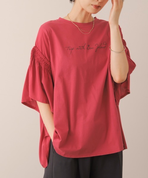 Bou Jeloud（ブージュルード）の「シンプルロゴフレアスリーブＴ（Tシャツ/カットソー・レディース・ベージュ/レッド/チャコールグレー・FREE）」の8枚目の写真