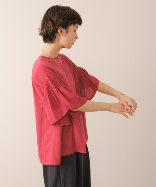 Bou Jeloud（ブージュルード）の「シンプルロゴフレアスリーブＴ（Tシャツ/カットソー・レディース・ベージュ/レッド/チャコールグレー・FREE）」の9枚目の写真