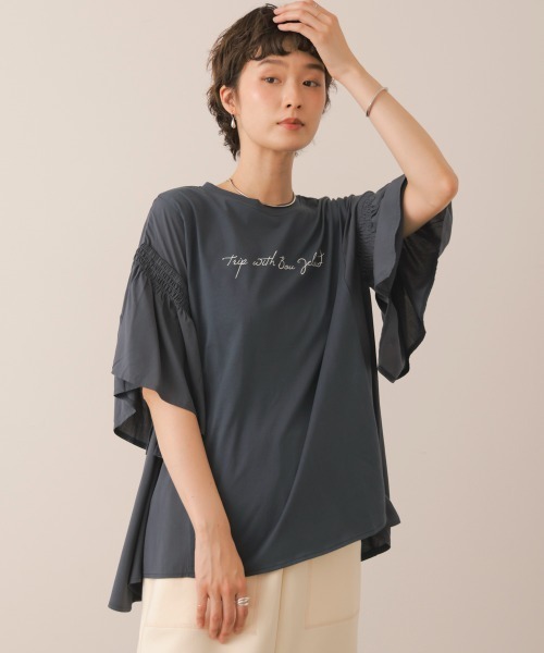 Bou Jeloud（ブージュルード）の「シンプルロゴフレアスリーブＴ（Tシャツ/カットソー・レディース・ベージュ/レッド/チャコールグレー・FREE）」の16枚目の写真