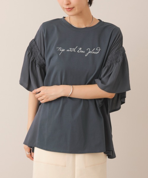 Bou Jeloud（ブージュルード）の「シンプルロゴフレアスリーブＴ（Tシャツ/カットソー・レディース・ベージュ/レッド/チャコールグレー・FREE）」の20枚目の写真