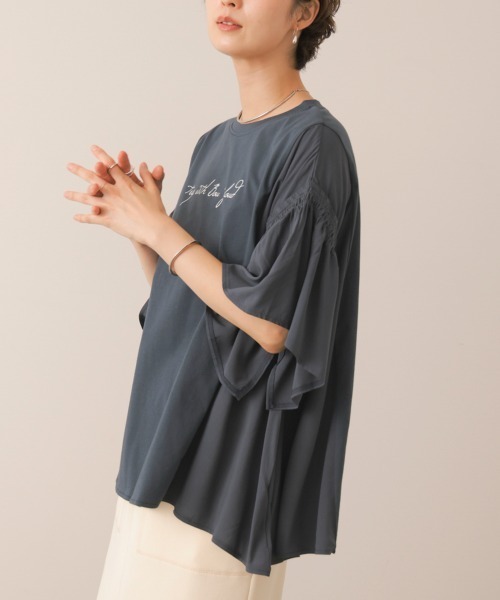 Bou Jeloud（ブージュルード）の「シンプルロゴフレアスリーブＴ（Tシャツ/カットソー・レディース・ベージュ/レッド/チャコールグレー・FREE）」の21枚目の写真