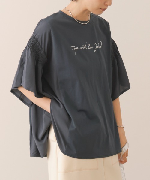 Bou Jeloud（ブージュルード）の「シンプルロゴフレアスリーブＴ（Tシャツ/カットソー・レディース・ベージュ/レッド/チャコールグレー・FREE）」の22枚目の写真