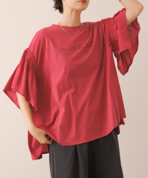 Bou Jeloud（ブージュルード）の「シンプルロゴフレアスリーブＴ（Tシャツ/カットソー・レディース・ベージュ/レッド/チャコールグレー・FREE）」の5枚目の写真