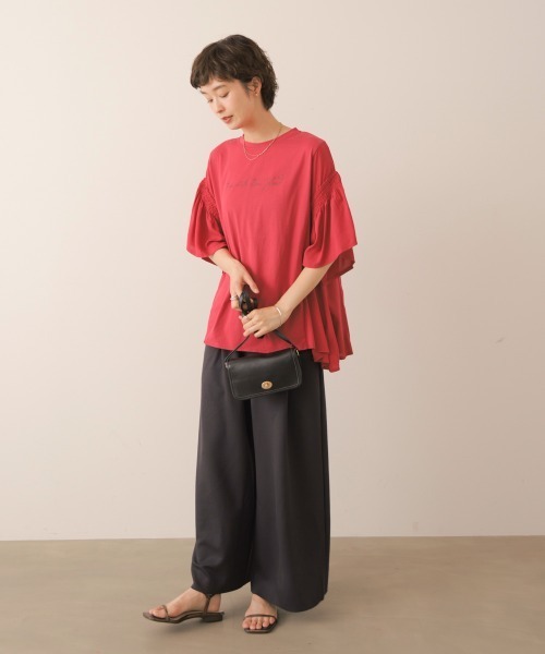 Bou Jeloud（ブージュルード）の「シンプルロゴフレアスリーブＴ（Tシャツ/カットソー・レディース・ベージュ/レッド/チャコールグレー・FREE）」の6枚目の写真