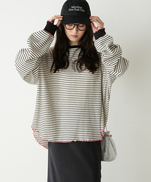 forksy.(フォルクシー)の「【forksy.】<エブリデイシリーズ>配色メロー オーバーサイズ ワッフルロンT / 抗菌防臭(Tシャツ/カットソー・レディース・ブラック/モカ/ホワイト系/ライトグレー/ブラック系/ブラウン/ダークグレー・FREE)」の16枚目の写真
