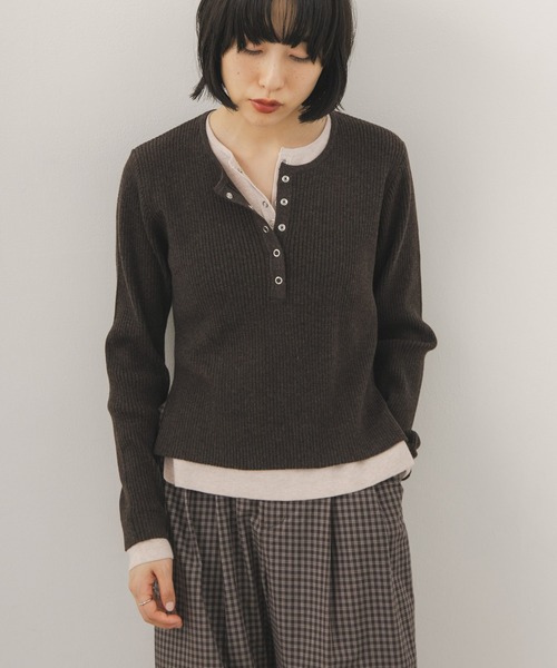 Layered lycra henley knit