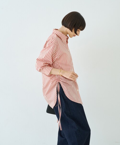 Rouge vif Anna(ルージュヴィフアンナ)の「ストライプサイドドロストシャツ(シャツ/ブラウス・レディース・ブラウン/レッド・フリー)」の9枚目の写真
