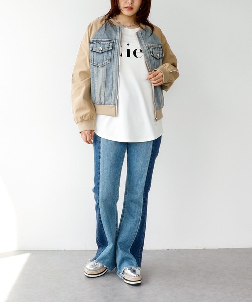 Three Four Time（ｽﾘｰﾌｫｰﾀｲﾑ）の「トリケアフロッキーロゴプリント長袖ロングTシャツ（Tシャツ/カットソー・レディース・オフホワイト/グレー・FREE）」の4枚目の写真