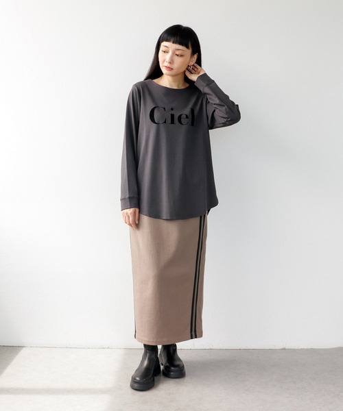 Three Four Time（ｽﾘｰﾌｫｰﾀｲﾑ）の「トリケアフロッキーロゴプリント長袖ロングTシャツ（Tシャツ/カットソー・レディース・オフホワイト/グレー・FREE）」の10枚目の写真